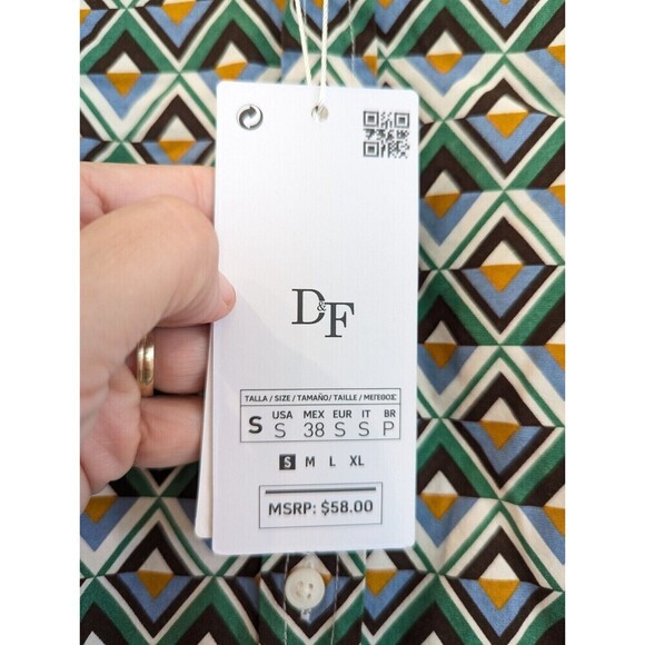 Denim & Flower Mens Button Down Shirt Size S Green Geometric Short Sleeve Casual - Picture 10 of 12